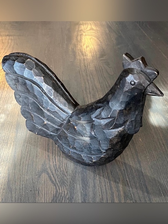 Other - Hand-Carved Black Wooden Rooster Sculpture - Decorative Home Art